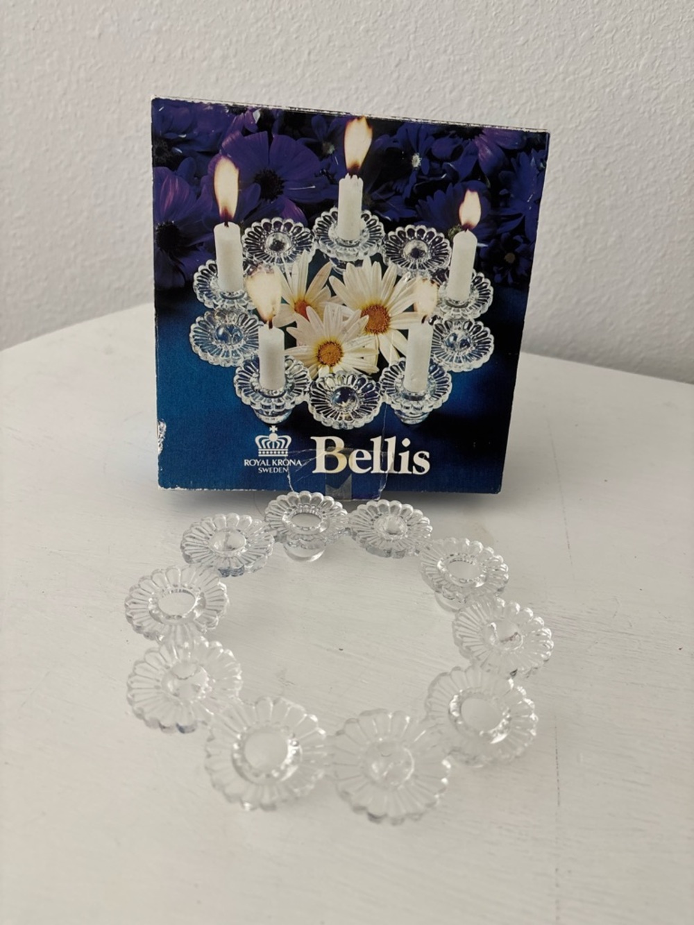 🌼 Vintage Royal Krona "Bellis" crystal glass candle holder daisy garland Sweden